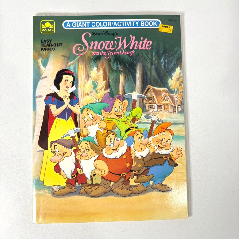 Vintage 1993 Disney Snow White Seven Dwarfs Giant Color Activity Book Golden